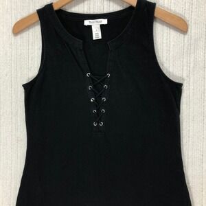 White House Black Market Tank Top Black Sleeveless Lace Up Casual Womens‎